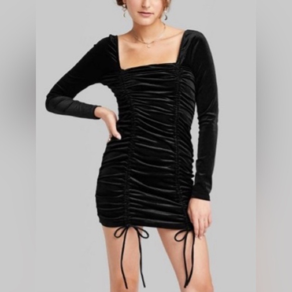 Wild Fable Velvety Ruched Mini Dress‎ in Black - L